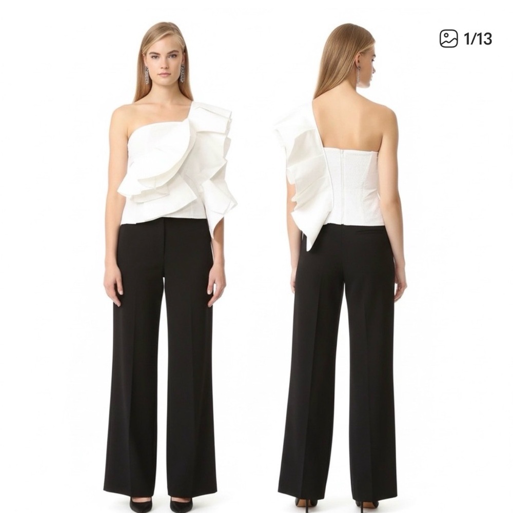 Luxe White One-Shoulder Ruffle Top - Picture 2 of 6